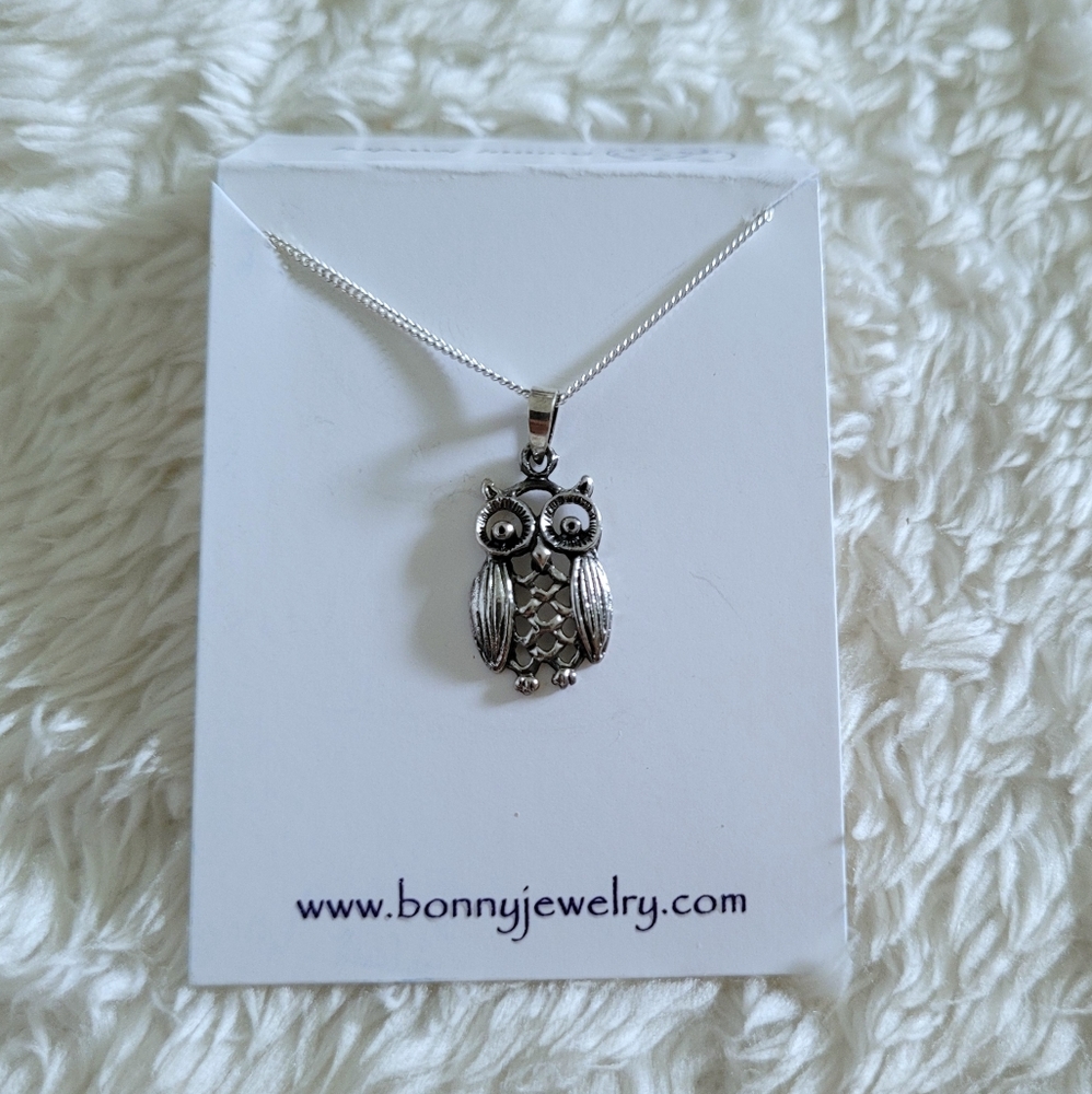 Bonny Jewelry Silver🤍 Owl🦉 Pendant Necklace - NIB - Picture 6 of 16